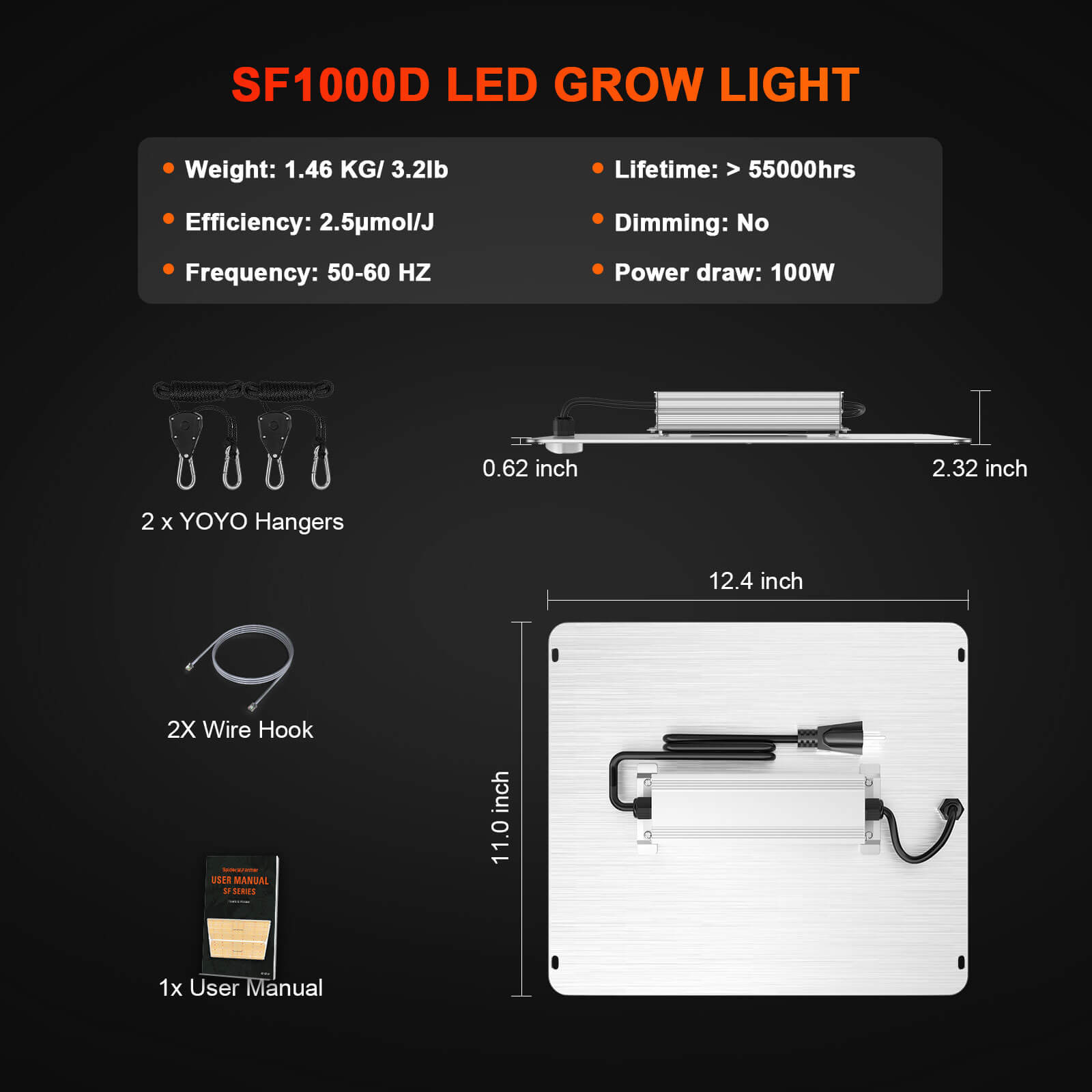 Placa LED de cultivo LED Spider Farmer® SF1000D de 100 W de espectro completo con diodos Samsung - Imagen 2